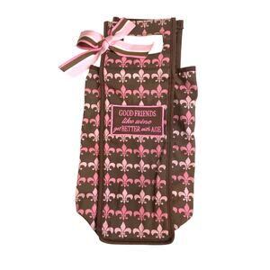 Mud Pie Wine Tote Fleur de Lis "Good Friends Like Wine Get Better with Age"